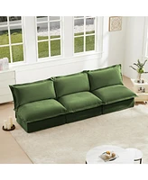 Modern Armless Modular 3-Seater Sofa Couch, Chenille Green