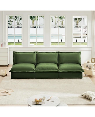 Modern Armless Modular 3-Seater Sofa Couch, Chenille Green