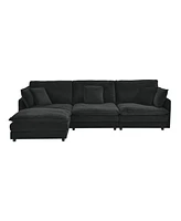 Modern L-Shaped Sectional Sofa with Ottoman, 4-Seat Couch (Black