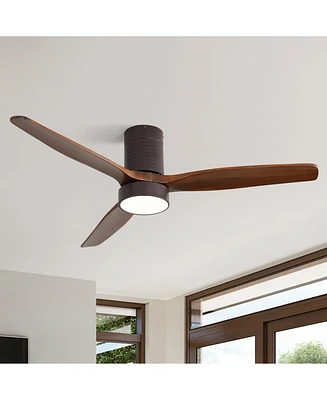 52'' Modern 3-blade Flush Mount Tri color Adjustable Ceiling Fan Light with Remote Control and Timing and Forward and Reverse Rotation Functions for L
