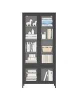 Large Metal Storage Cabinet Display Cabinet with 4 Glass Doors 5 Shelves Side Cabinet Bookcase Freestanding Cabinet for Bedroom Living Room Pantry Hom