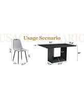 Black Marble Dining Set - 63" Table & 4 Gray Linen Chairs