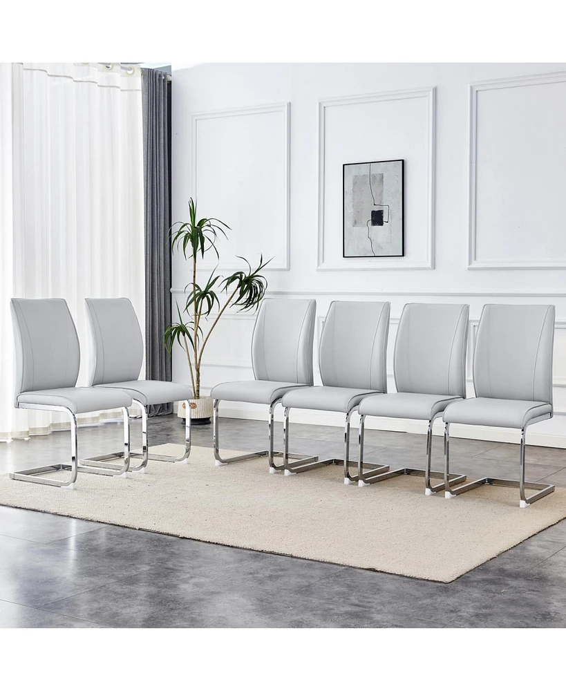 Arch Dining Chairs - Light Gray Pu, Silver Legs - Set of 6