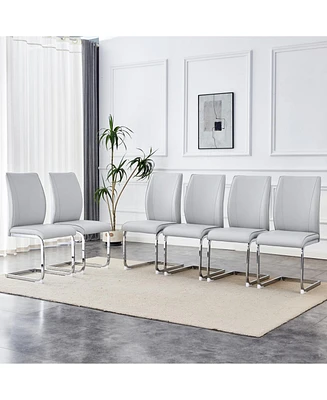 Arch Dining Chairs - Light Gray Pu, Silver Legs - Set of 6