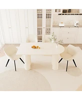 63" Cream Dining Table & Beige Chairs (4)