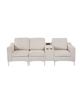 Convertible Sectional Corduroy Sofa with Cupholders, Usb,Three-seater,Beige