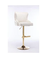 Velvet Bar Stool with Adjustable Height and Accentuated Lion's Head Design