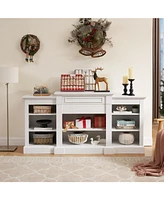Media Console Table with Large Storage Cabinet, Modern Tv Media Entertaionment Stand, White, 65.75"W17"D32.48"H