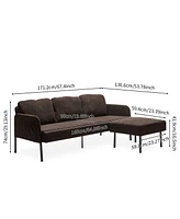 Modern 3-Seater L-Shaped Sofa with Ottoman, Polyester Fabric