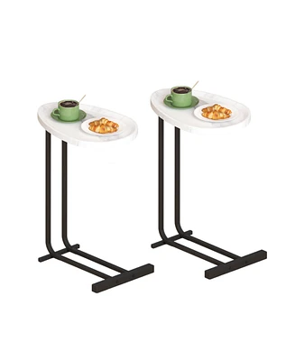 2-Piece C-Shaped End Table with Slide (White)