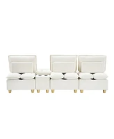 Off-White Flannel Sofa with Storage and Adjustable Backrest