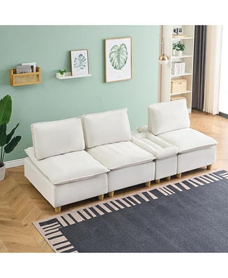 Off-White Flannel Sofa with Storage and Adjustable Backrest