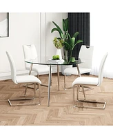 Glass Dining Table and White Pu Chairs Set (5)
