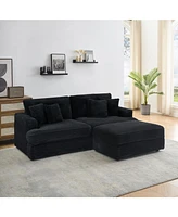 82 inches black corduroy sofa, storage feet +4 throw pillows, create a living room, office fashion new darling!