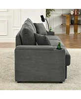 Modern U-Shaped Sofa with Ottomans & Storage: Grey Corduroy