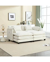 Luxurious Chenille Sofa with Detachable Armrests, Footstools, and Side Pockets