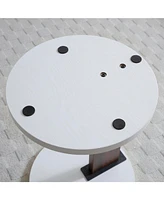Rustic C-Shaped End Table for Living Room, Bedroom, Bedside (White and Walnut)