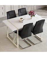 Cream-Style Mdf Dining Table Set with 4 Black Chairs and Silver Legs