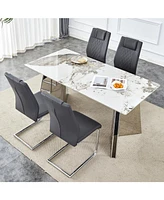 Luxurious Pandora Table and 4 Dark Gray Pu Chairs