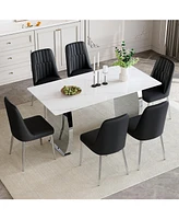 Snow Mountain White Dining Table Set with 6 Black Chairs