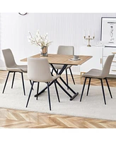 Modern 5-Piece Dining Set:- Lift Platform Table with Mdf Desktop- 4 Light Gray Faux Leather Chairs
