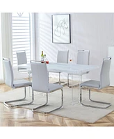 Modern Minimalist Dining Table Set (Table: 66.9"35.4", 6 Pu Chairs)