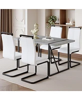 Modern Marble Texture Dining Set: Grey Mdf Table with 4 Pu Chairs