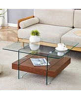 Modern Square Glass Coffee Table with Two Tiers (31.4