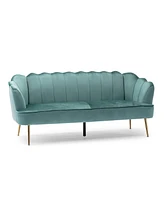 Modern Glam Velvet 3-Seater Sofa With Channel Stitching And Gold Legs