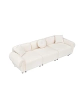 Beige Teddy Velvet Sofa with 3 Pillows