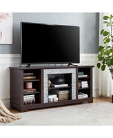 Modern Cherry Tv Stand with Faux Stone Surround