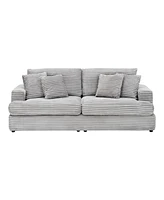 79.3 inches long, Corduroy Sofa, with 4 Matching Toss Pillows Sleek Design Spacious and Comfortable 3 Seater Couch for Modern Living Room, Gray