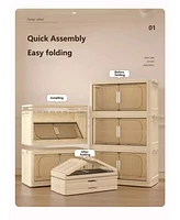 19.69" Side Wide Folding Storage Cabinet, 4 Tiers,19.69" 11.81" 40.55", Collapsible Storage Bins with Magnetic Door, Plastic Stora