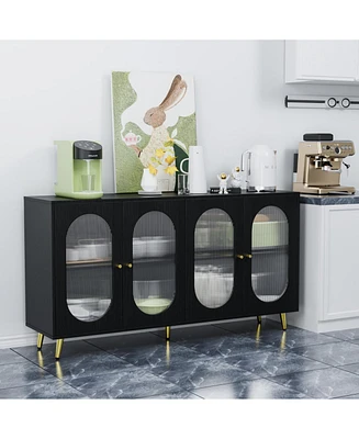Modern Accent Sideboard Cabinet with Acrylic Doors, Freestanding Storage Cupboard Console Table for Kitchen Dining Living Room Hallway Office, Black