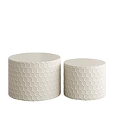 Stylish and Minimalist Nesting Coffee Table Set with Honeycomb Design, Modern Round Coffee Table, Drum Circle Coffee Table for Living Room, Bedroom, B
