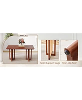 Walnut Dining Set: Wood Table, Rattan Legs, 4 Brown Tech-Fabric Chairs