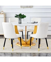 Snow Mountain White Round Dining Set - 47" with 4 White Chairs