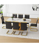 71" Pandora Glass Dining Set w/ 8 Black Pu Chairs