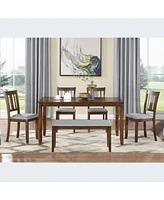 6-Piece Walnut Dining Set: Table, 4 Chairs & Bench