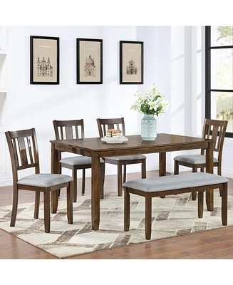 6-Piece Walnut Dining Set: Table, 4 Chairs & Bench