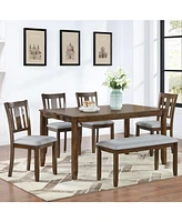 6-Piece Walnut Dining Set: Table, 4 Chairs & Bench