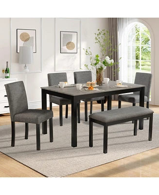 6-Piece Light Grey & Black Dining Set with Bench
