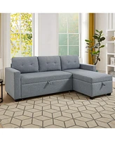 Light Grey Pull Out Sectional Sofa with Storage