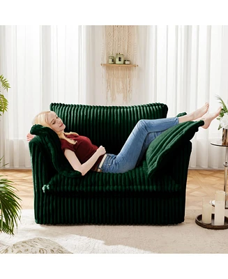 Green Corduroy Slipcovered Armchair with Pillows