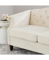 57" Chesterfield Sofa Grey Velvet for Living Room, 2 Seater Sofa Tufted Couch with Rolled Arms and Nailhead for Living Room, Bedroom, Office, Apa