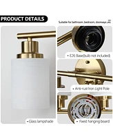 5-Light Golden Bathroom Vanity Light Fixture, Frosted Glass Shades, Modern Wall Mounted Lighting (No Bulbs)