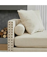 Upholstered Chaise Lounge with Sleeper Sofa, Pillows, Bolsters, and Nailheads (75.2")