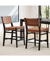 24" Classic Pu Counter Stools (Set of 2), Rubberwood Frame, Brown