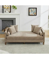 Taupe Chenille Chaise Lounge with Nailheads, Sleeper Sofa, 4 Pillows & 2 Bolsters