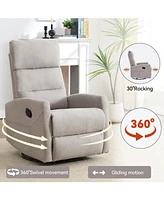 Manual Recliner Chair with Rocker and Swivel in Fabric for Living Room, Khaki